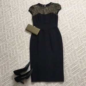 EUC Maggy London Black/Gold Midi Dress - Size 2